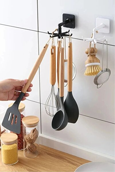 Genel Markalar 1 Adet 6 Kancalı Mutfak Banyo Döner Askı Kepçe Havlu Lif Askıl...