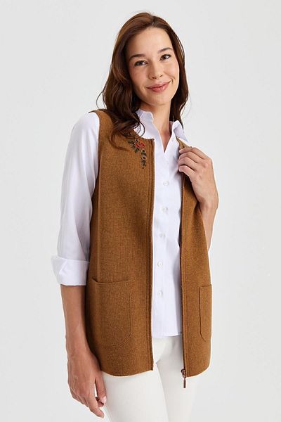 Desen Triko Women's Zero Collar Lace Embroidered Wool Vest K.taba