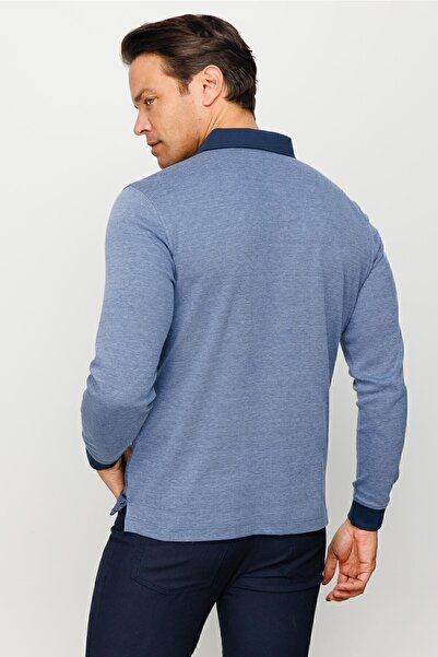 Desen Triko Чоловічий світшот з коміром-поло та малюнком пір'я, темно-синій