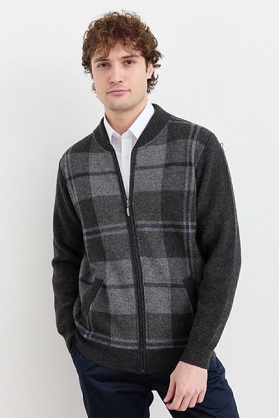 Desen Triko Men's Chief Collar Checked Pique Woven Coat K. Smoke