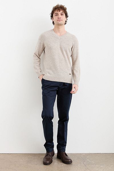 Desen Triko Ανδρικό μάλλινο πουλόβερ με λαιμόκοψη V Basic V.Beige