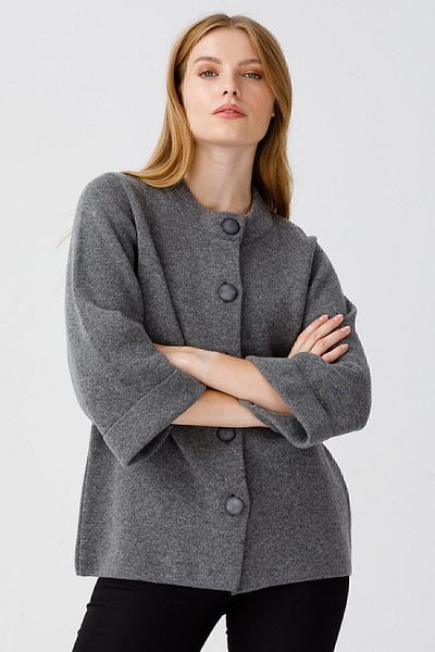 Desen Triko Women's High Collar Coat Smoked