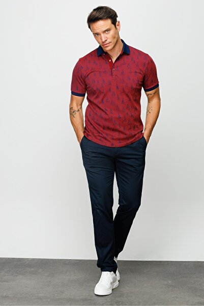 Desen Triko Ανδρικό μπλουζάκι με μοτίβο πόλο με γιακά μπορντό