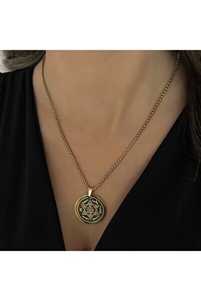 Nerisa Bijuteri Çelik Hz. Süleyman Mührü Uçlu Kolye 45+5cm uç 3cm
