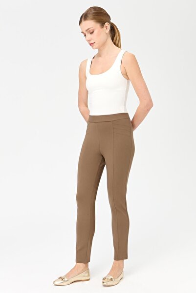 Desen Triko Women's Ribbed Leggings Trousers Camel