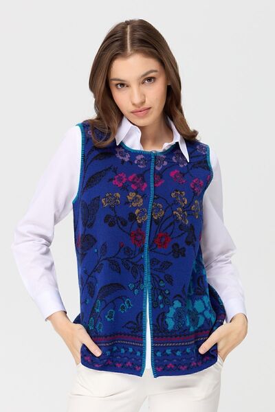 Desen Triko Жіночий жилет з вовни з візерунком у вигляді плюща та коміром-стійкою