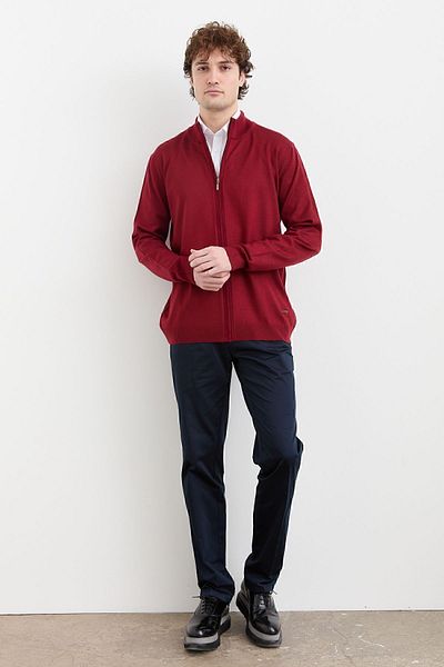 Desen Triko Ανδρικό μάλλινο παλτό με μισό ζιβάγκο Claret Red