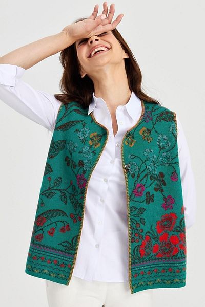 Desen Triko Women's Crew Neck Ivy Patterned Wool Vest A.Ö.başı