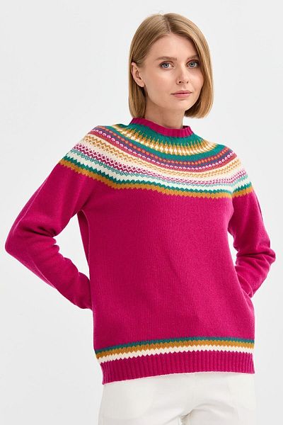Desen Triko Pulover de damă din lână jacquard cu decolteu rotund Cyclamen