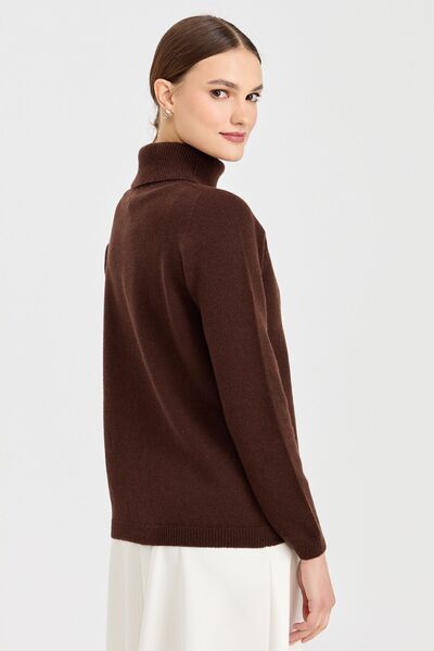 Desen Triko Women's Full Turtleneck Classic Wool Sweater M. Brown