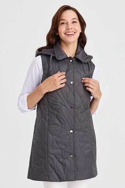 Desen Triko Women's Hooded Quilted Vest Gray