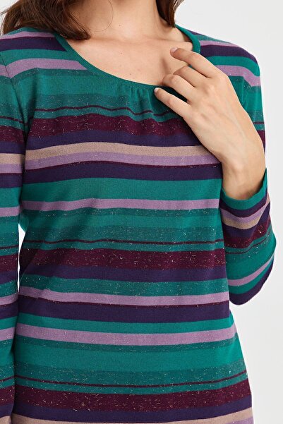 Desen Triko Γυναικεία μπλούζα με ριγέ γιακά με γκλίτερ Ligra Early B.C