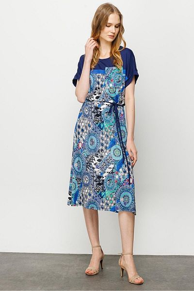 Desen Rochie din jerseu mixtă Li cu mâneci joase pentru femei 23728 bleumarin