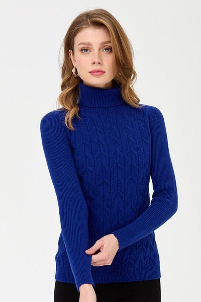 Desen Triko Pulover de lână lângă în față pentru damă, cu gât rotic, K.S.Blue