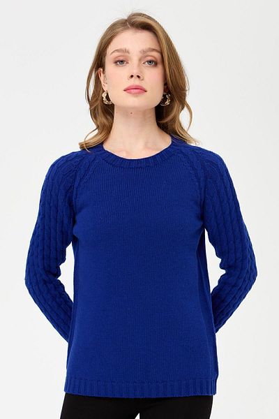 Desen Triko Pulover de lână tricotat cu mânecă și gât pentru femei K.S.Blue
