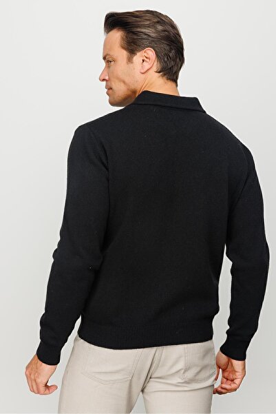 Desen Triko Ανδρικό μάλλινο πουλόβερ με γιακά Polo Classic Μαύρο