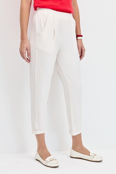 Desen Triko Woman's Carrot Leg Jersey Pants Ecru