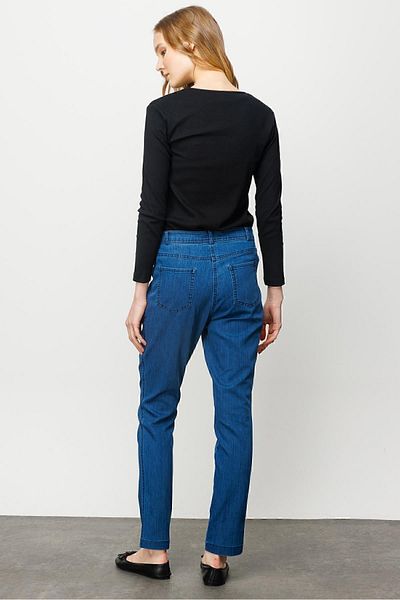 Desen Triko Pantaloni de damă cu tăietură clasică, albastru