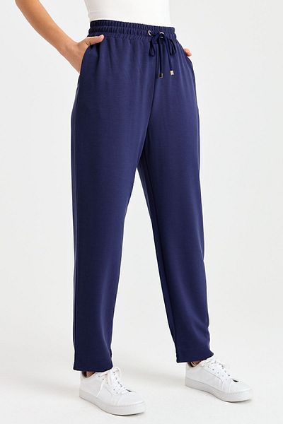 Desen Triko Pantaloni de trening damă cu buzunare bleumarin