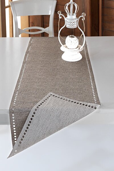 ÖZENEV Evine Özen Sütlü Kahve Runner Amerikan Servis Masa Örtüsü 40x140 Cm Girit-12