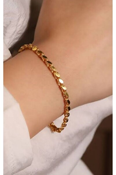 VEFA GLOBAL Altın Kaplama Yöresel Demo Bijuteri Pullu Arpa Halep Bileklik Bilezik Zincir