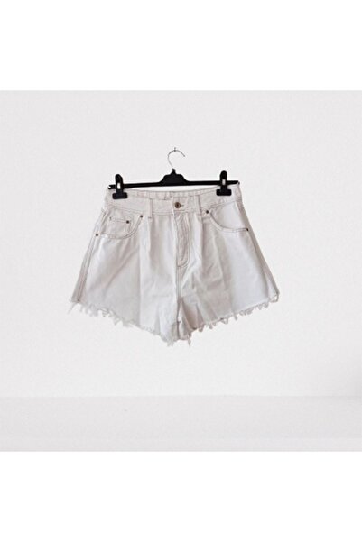 Namaste Vintage Beyaz renk yüksel bel denim kısa şort