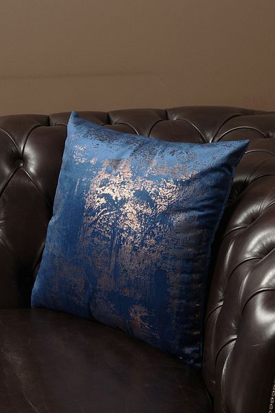 ÖZENEV Navy Blue Copper Throw Pillow Cover Decorative Patterned Velvet Soft Living Room Sofa
