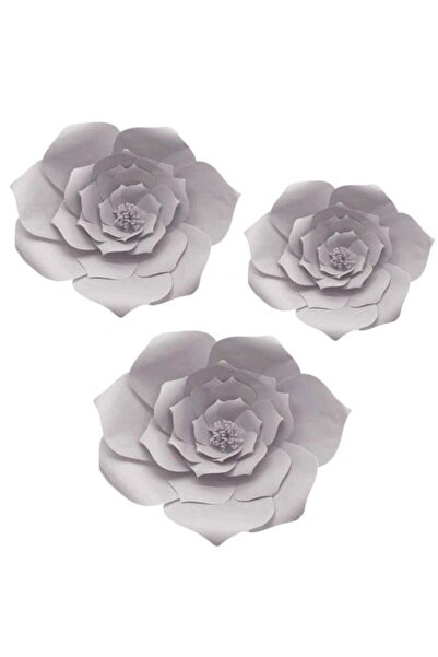 Partioutlet Gri Renkli 3 Boyutlu Dekoratif Kağıt Çiçek 20 Cm 2 Adet