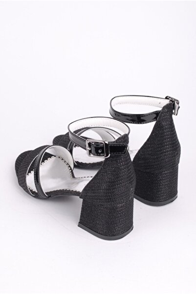 Rıdvan Çelik Girl's Black Ankle Buckle Heeled Evening Dress Shoes