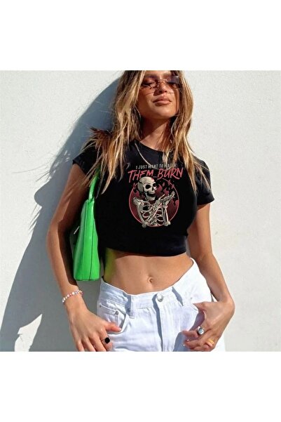 Le Savu Το ένα είναι το Burn με τύπωμα Black Color Crop