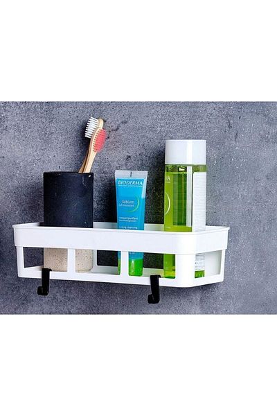 MAİN SHOP Raft adeziv pentru bucătărie și baie, șampon, săpun, gel de duș, 2 bucăți, culoare albă M-160