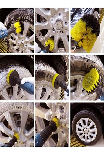 isgstore Main Shop 3Pcs Drill Bit Mounted Car Brush Auto Seat Mat Tire Washing Cleaning M-1869