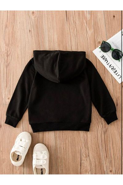 aynewmoda Черен оверсайз суитшърт с качулка и щампа LOS ANGELES