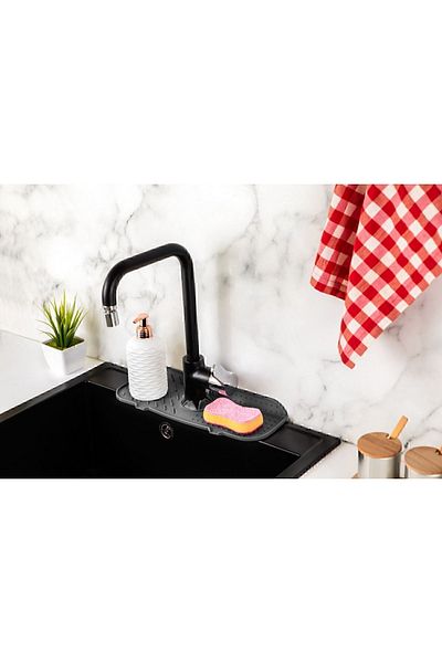 isgstore Main Shop Γκρι Πατάκι Βρύσης Παγίδας Νερού για Προστατευτικό Μπάνιου Κουζίνας Νεροχύτης Βρύσης Πατάκι Σφουγγάρι Πιάτων M-154