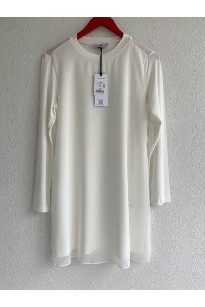 Puane Front Chiffon Detail Long Sleeve Underwear Tunic 10269 - White