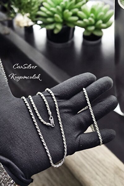 CAN SİLVER 925 Ayar Gümüş 4mm Halat Burgu Zincir Erkek Kolye  Bileklik -Halat zincir Bileklik