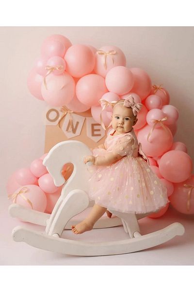 Çemrek Süs Parti Pink Bow Balloon Chain Set with 81 Pieces of Ribbon Gift