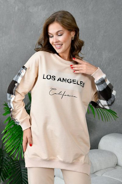 MVStore Los Angeles Printed and Stone Detailed Oversize Sweatshirt Set - Women
