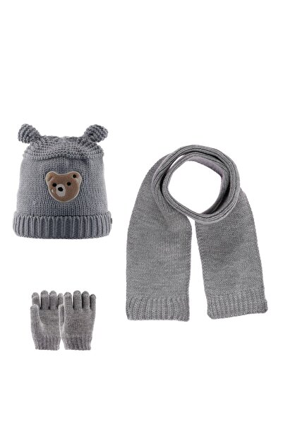 Kitti KİTTİ Baby Boy Scarf Beanie Glove Set 3 Pieces With fleece inside 1-4 years old (160-08)