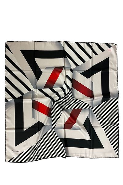 PİRAMİT Geometric Patterned Black Gray Pyramid Luxer Scarf - 90cm X 90cm Es-24