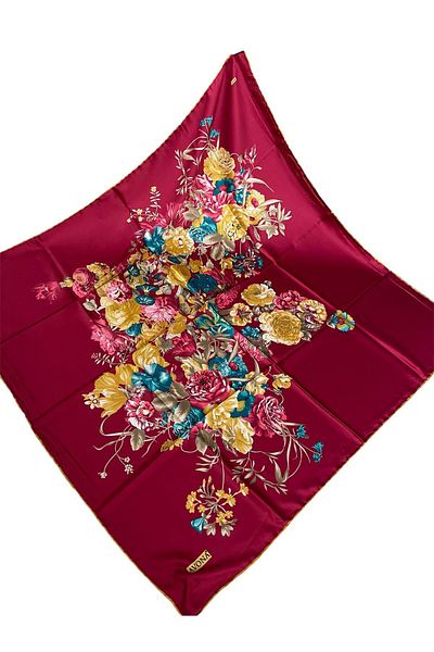 PİRAMİT Avona Pyramid 90Cmx90Cm Fuchsia Floral Pattern Digital Printed Scarf Es-23