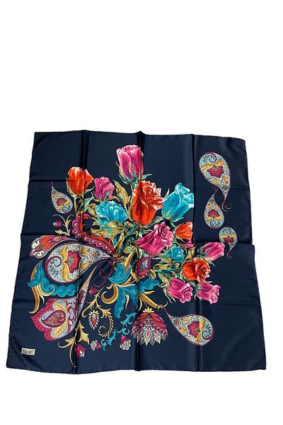 PİRAMİT Navy Blue 90cm X 90cm Pyramid Digital Printed Shawl Patterned Scarf Es-17