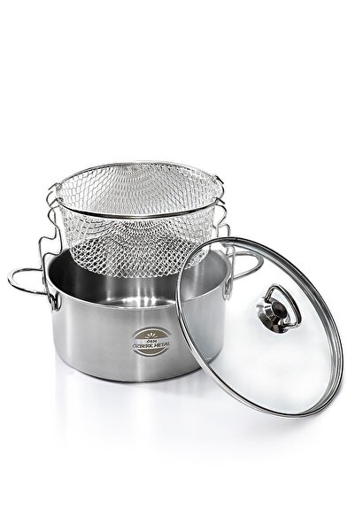 Genel Markalar Cam Kapaklı 3 Parça Çelik Kızartma Tenceresi