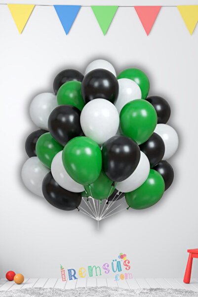 mypartyready Yeşil Beyaz Siyah Karışık Renk Pastel Lateks Balon 10 Adet 12" Z...