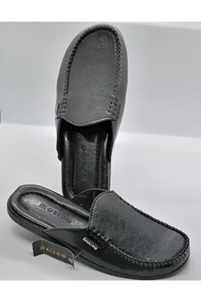 Motivo Ανδρικές παντόφλες κλειστές, μαλακές δερμάτινες, μαύρες