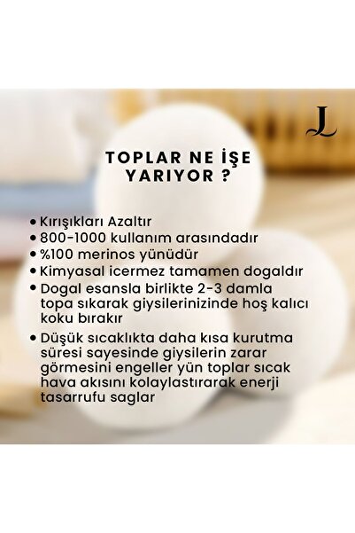 LaPatria 3 Adet Xxxl Yün Çamaşır Kurutma Makinesi Topu(KESE VE 2ADET ESANS YAĞ 10ML HEDİYE)