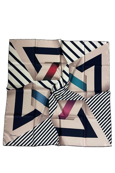 PİRAMİT Luxer Pyramid - 90cm X 90cm Geometric Pattern Navy Blue Powder Scarf Es-28