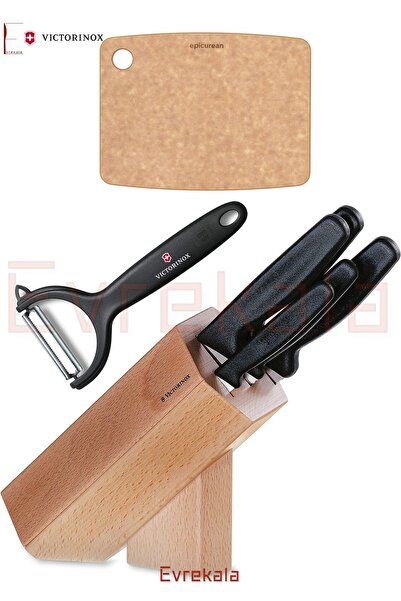 Victorinox Evrekala Ahşap Bloklu Bıçak Seti ve Soyacak ile Kesme Tahtası Tam ...