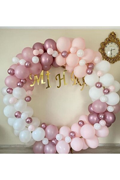Çemrek Süs Parti Набір з 100 рожевих, білих, хромованих і рожевих повітряних ...