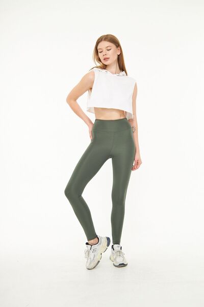 EMFURE Haki Kadın Spor Tayt Sıkılaştırıcı Toparlayıcı Yüksek Bel Tam Boy Spor Tayt Leggings Fitness